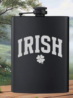 Personalized Engraved Irish Clover Sports Style Black Flask